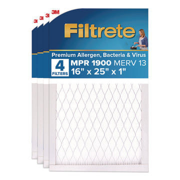 Premium Allergen, Bacteria and Virus Air Filter, MERV 13, MPR 1900, 16 x 25, 4/Carton