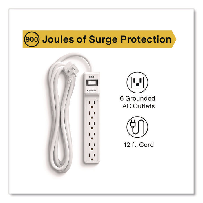6-Outlet Surge Protector, 6 AC Outlets, 12 ft Cord, 900 J, White