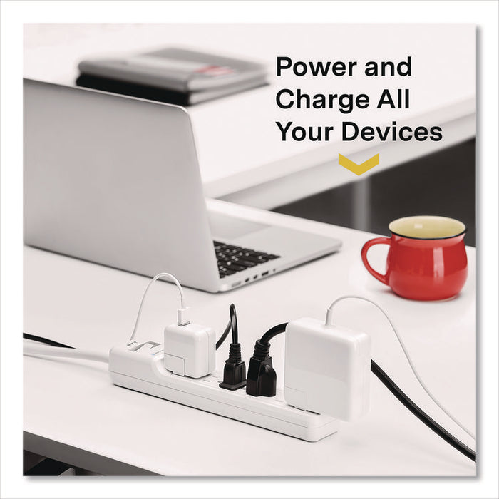 6-Outlet Surge Protector, 6 AC Outlets, 12 ft Cord, 900 J, White