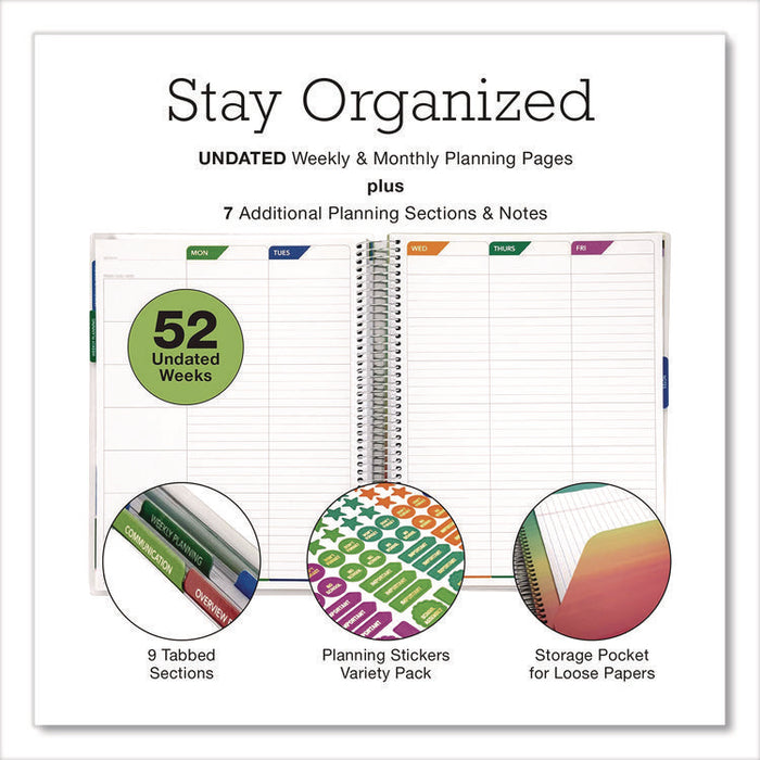 Deluxe Teacher's Academic Weekly/Monthly Planner, 7 Classes, Rainbow Artwork, Multicolor Cover, 11 x 8.5 Sheets, 52-Week Span