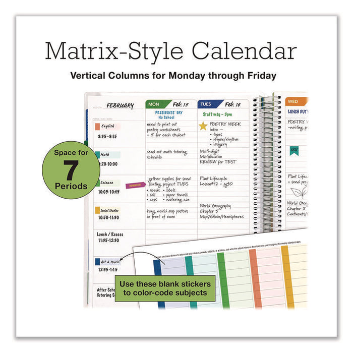 Deluxe Teacher's Academic Weekly/Monthly Planner, 7 Classes, Rainbow Artwork, Multicolor Cover, 11 x 8.5 Sheets, 52-Week Span