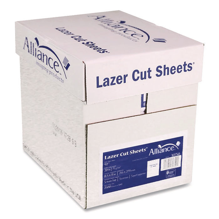 Punched Laser Cut Sheets, 92 Bright, Side: 5-Hole, 20 lb Bond Weight, 8.5 x 11, White, 500 Sheets/Ream, 5 Reams/Carton