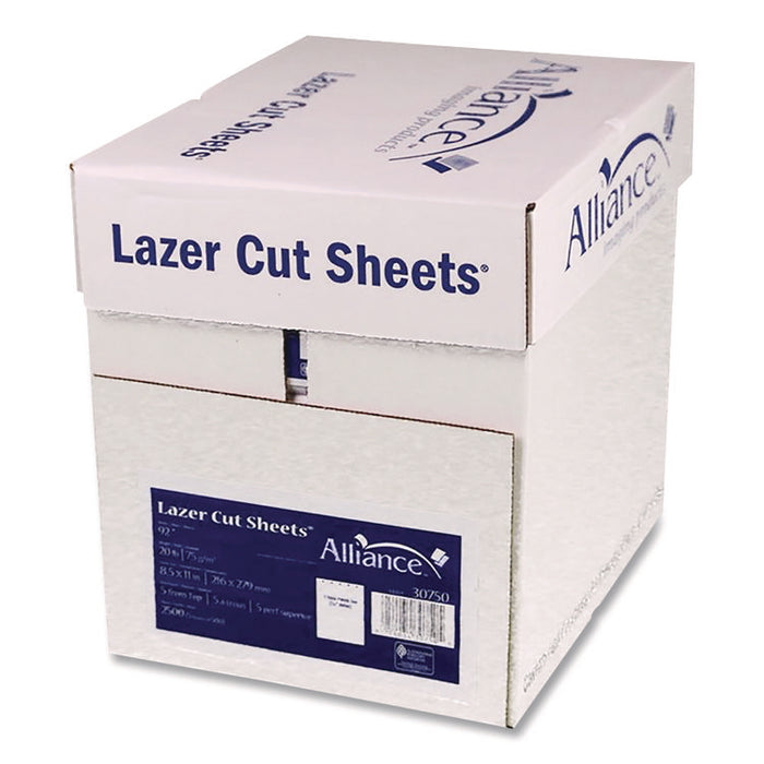 Punched Laser Cut Sheets, 92 Bright, Side: 5-Hole, 20 lb Bond Weight, 8.5 x 11, White, 500 Sheets/Ream, 5 Reams/Carton