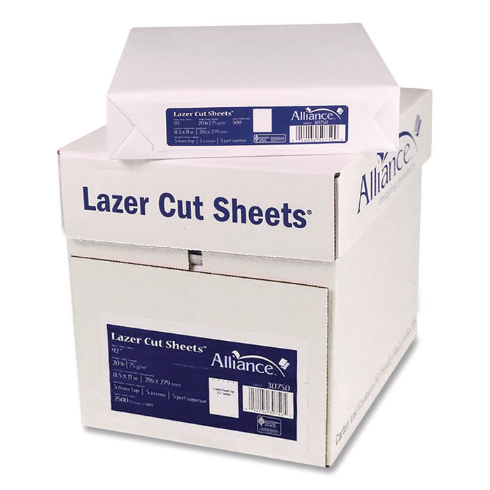 Punched Laser Cut Sheets, 92 Bright, Side: 5-Hole, 20 lb Bond Weight, 8.5 x 11, White, 500 Sheets/Ream, 5 Reams/Carton