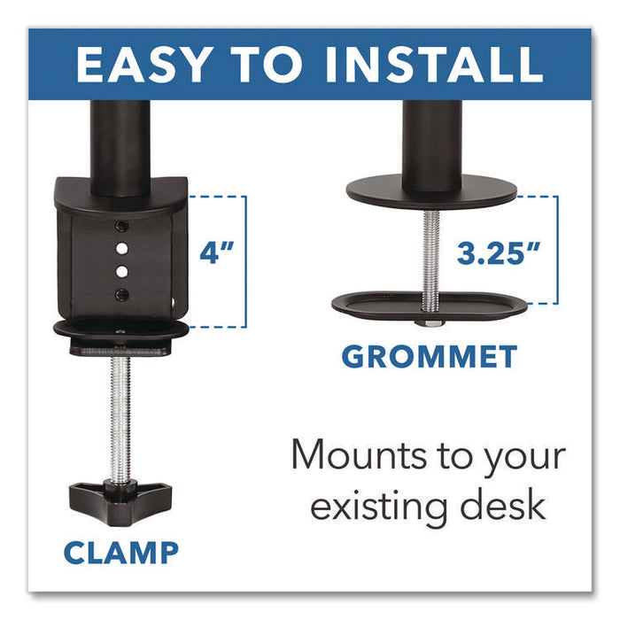 Full Motion Dual Monitor Desktop Mount, For 17" to 27" Monitors, 360 Degree Rotation, +/-90 Degree Tilt, Black, Supports 22lb