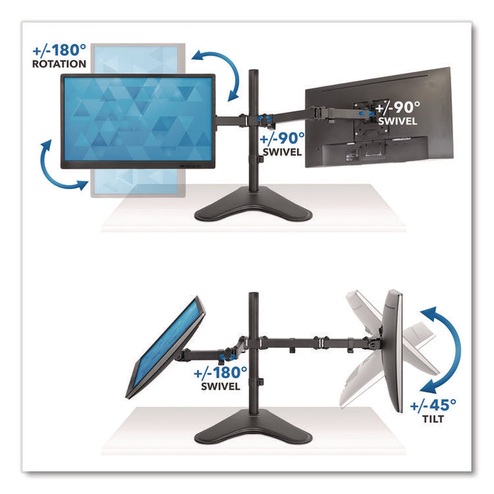 Dual Monitor Desk Stand, For 19" to 32" Monitors, 36.4" x 11" x 18.3", Black, Supports 17.6 lb