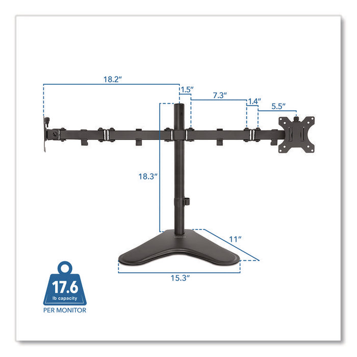 Dual Monitor Desk Stand, For 19" to 32" Monitors, 36.4" x 11" x 18.3", Black, Supports 17.6 lb