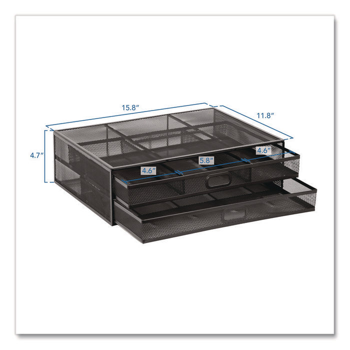 Metal Mesh Monitor Stand with Storage Drawers, For Up to 32" Monitors, 15.8" x 11.8" x 4.7", Black, Supports 30 lb