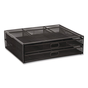 Metal Mesh Monitor Stand with Storage Drawers, For Up to 32" Monitors, 15.8" x 11.8" x 4.7", Black, Supports 30 lb