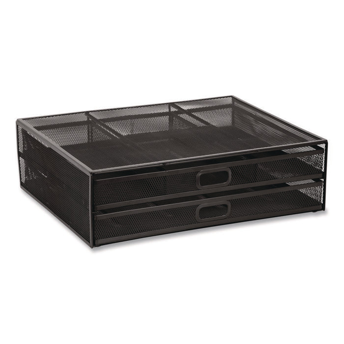 Metal Mesh Monitor Stand with Storage Drawers, For Up to 32" Monitors, 15.8" x 11.8" x 4.7", Black, Supports 30 lb