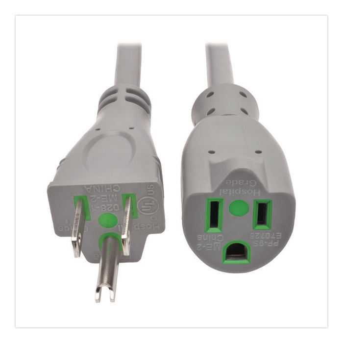 Hospital-Grade Extension Cord, 15 ft, 15 A, Gray