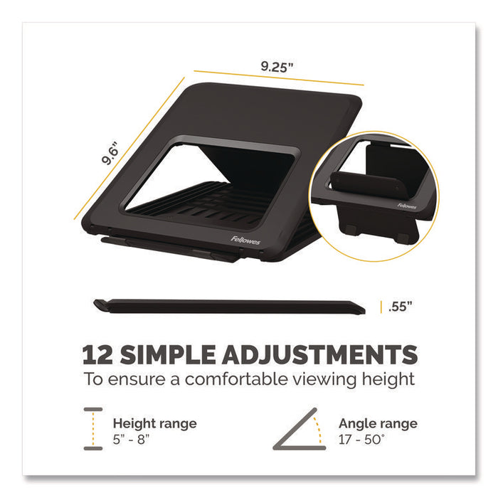 Breyta Laptop Stand, 9.25" x 10.55" x 0.55" to 8", Black, Supports Up to 8.8 lbs.