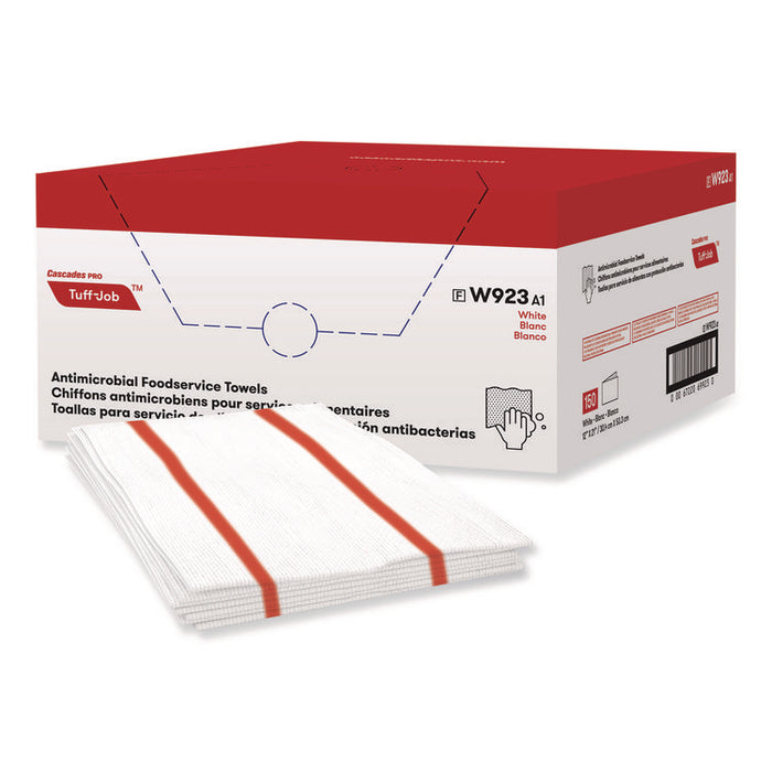 Tuff-Job Guard Antimicrobial Towels, 12 x 21, 1/4 Fold, White/Red, 150/Carton