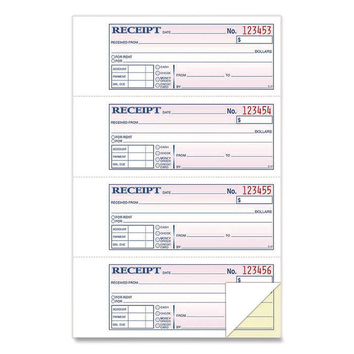 Money/Rent Receipt Book, Two-Part Carbonless, 7.13 x 2.75, 200 Forms Total