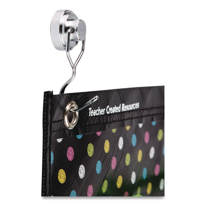 Magnetic Classroom Hooks, 5.25" Long Hook, 3.75" Diameter Base, Silver, 2/Pack
