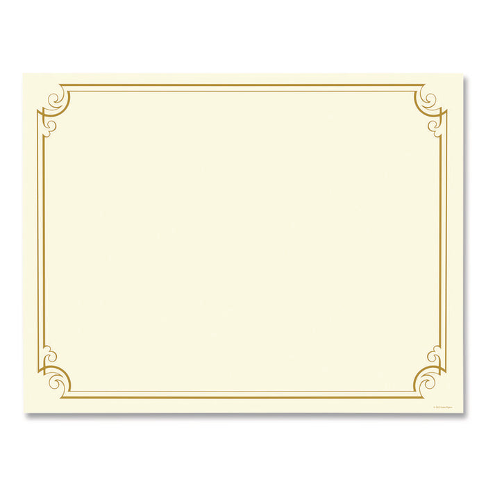 Golden Scroll Frame Foil Certificate, 11 x 8.5, Beige with Gold Scroll Border, 12/Pack