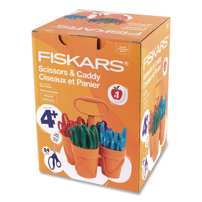 Classpack Scissors Caddy, Pointed Tip, 5" Long, 1.6" Cut Length, Straight Asst Color Handles: Blue/Green/Lt Blue/Red, 24/Set