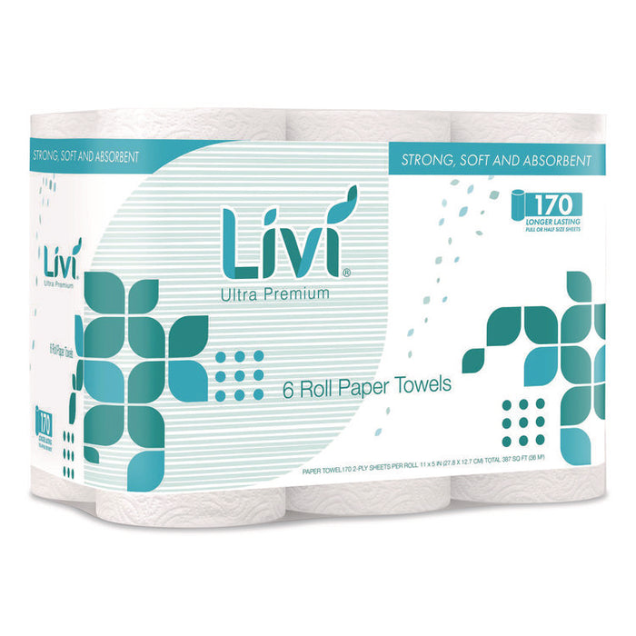 Kitchen Roll Towel, 2-Ply, 5" x 11", White, 6 Rolls/Pack, 4 Packs/Carton