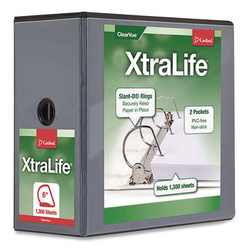 XtraLife ClearVue Non-Stick Slant-D Ring Binder, 3 Rings, 6" Capacity, 11 x 8.5, Black