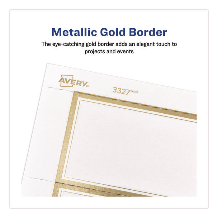 Business Cards with Metallic Gold Borders, Inkjet/Laser, 2 x 3.5, White, 10 Cards/Sheet, 10 Sheets/Pack