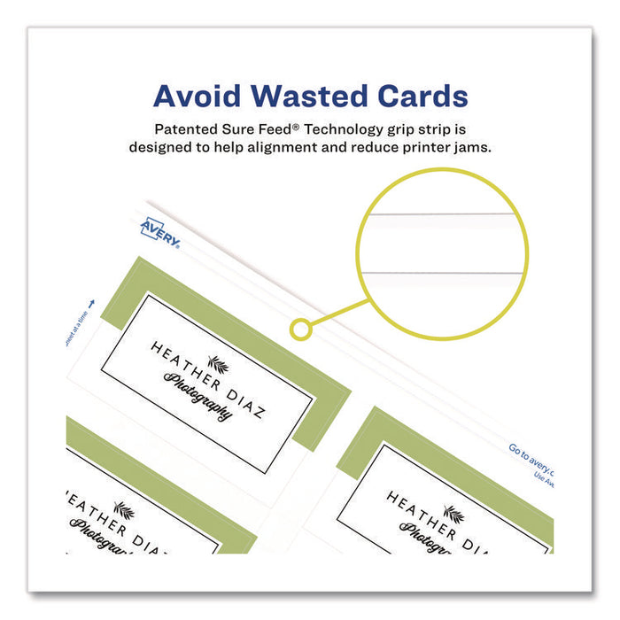 Print to the Edge Business Cards with Sure Feed Technology, 2 x 3.5, White, 8/Sheet, 20 Sheets/Pack