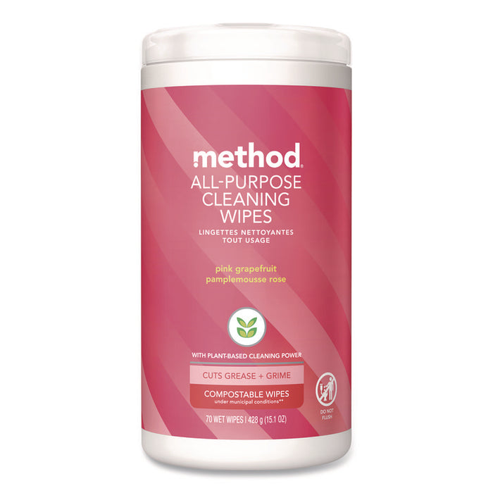 All Purpose Cleaning Wipes, 1 Ply, Pink Grapefruit, White, 70/Pack