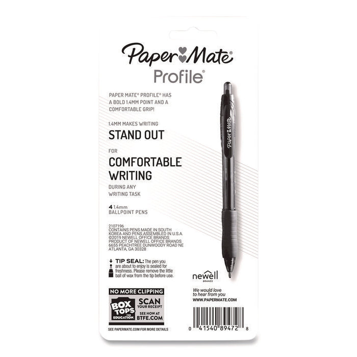 Profile Ballpoint Pen, Retractable, Bold 1.4 mm, Blue Ink, Translucent Blue Barrel, 4/Pack