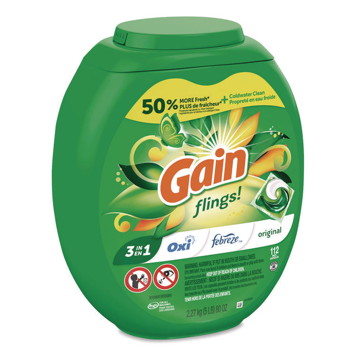 Flings Detergent Pods, Gain Original Scent, 112 Pods, 80 oz Tub