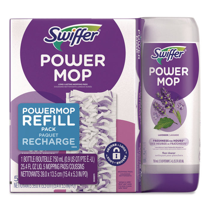 PowerMop Cleaning Solution and Pads Refill Pack, Lavender Scent, 25.3 oz Bottle and 5 Pads/Pack