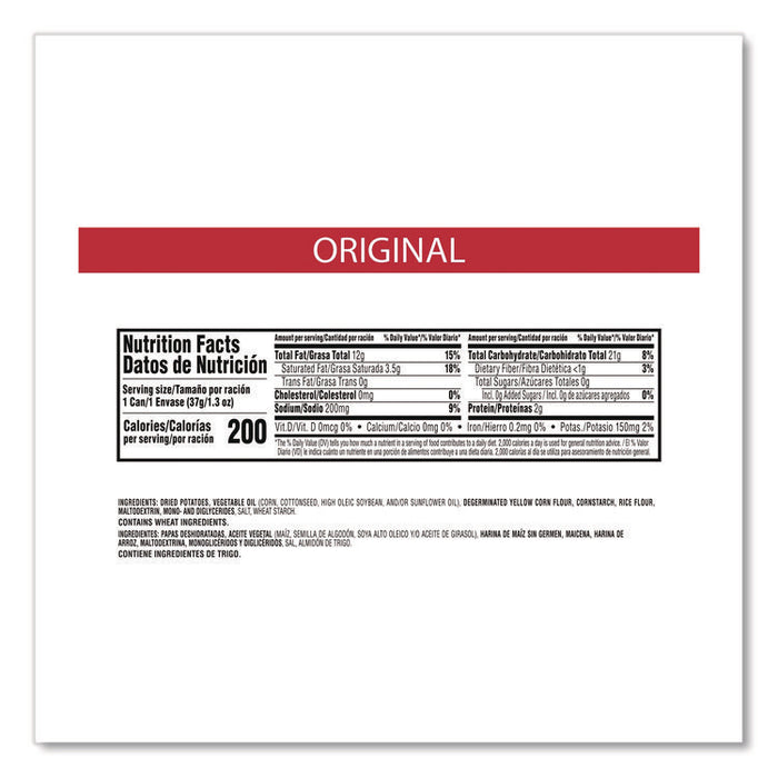 Potato Chips, Original, 1.3 oz Can, 12/Box