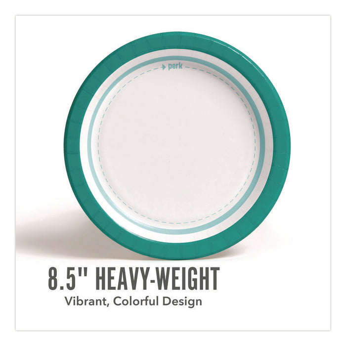 Medium-Weight Paper Plates, 8.5" dia, White/Teal, 500/Carton