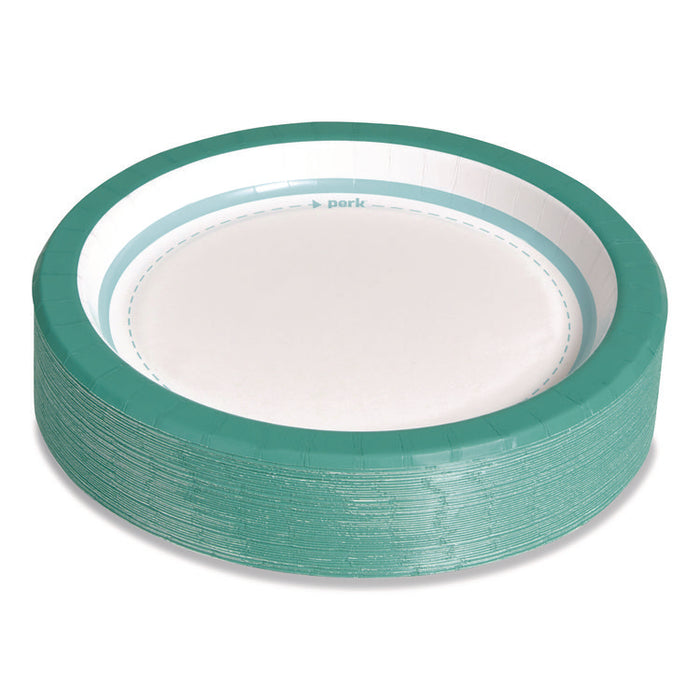 Medium-Weight Paper Plates, 8.5" dia, White/Teal, 500/Carton