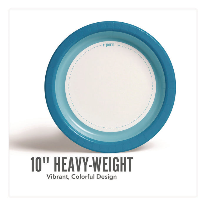 Heavy-Weight Paper Plates, 10" dia, White/Blue, 500/Carton