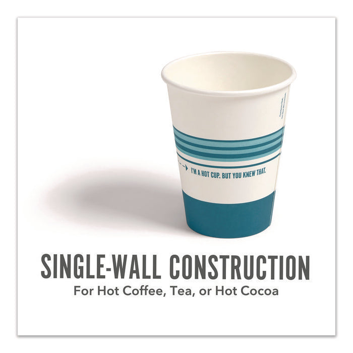 Paper Hot Cups, 12 oz, White/Blue, 500/Carton