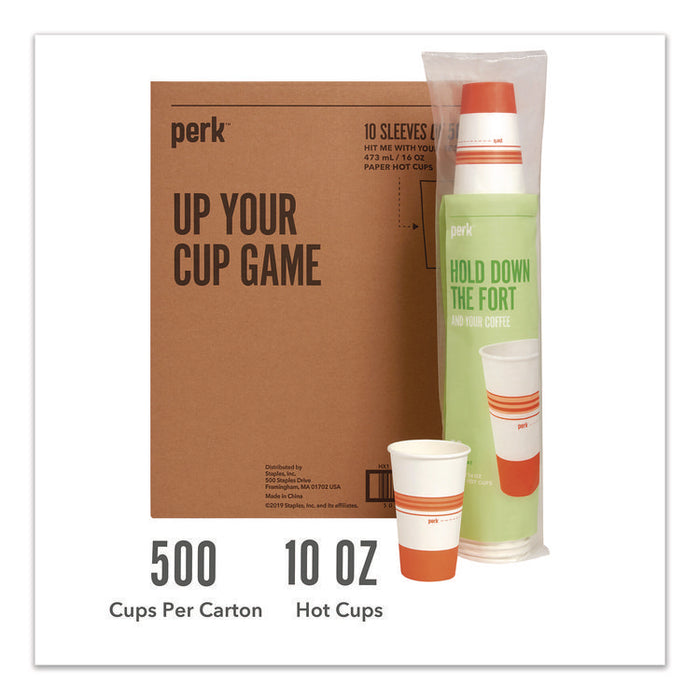 Paper Hot Cups, 16 oz, White/Orange, 500/Carton