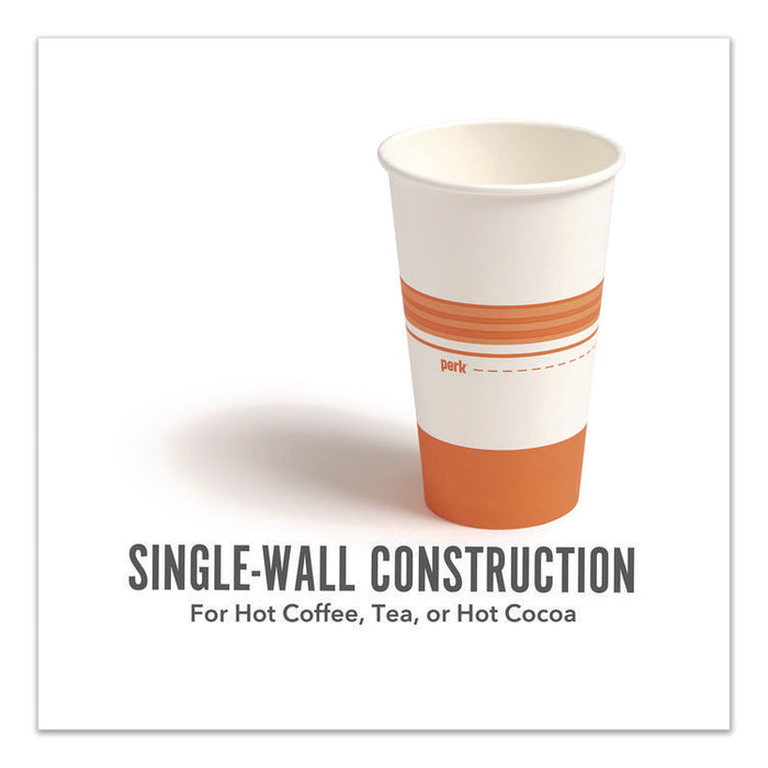 Paper Hot Cups, 16 oz, White/Orange, 500/Carton