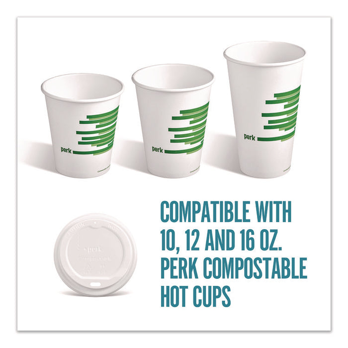 Compostable Plastic Hot Cup Lids, Fits 10 oz to 16 oz Hot Cups, Plastic, White, 500/Carton