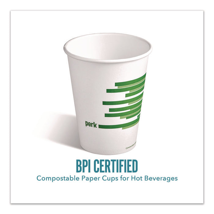 Eco-ID Compostable Paper Hot Cups, 12 oz, White/Green, 500/Carton
