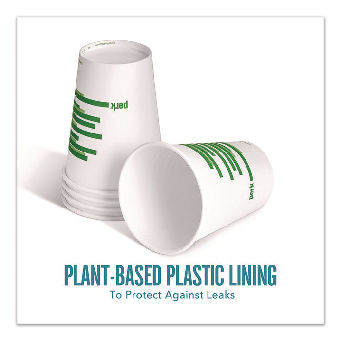 Eco-ID Compostable Paper Hot Cups, 12 oz, White/Green, 500/Carton