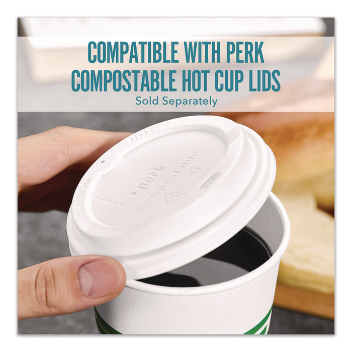 Eco-ID Compostable Paper Hot Cups, 10 oz, White/Green, 500/Carton