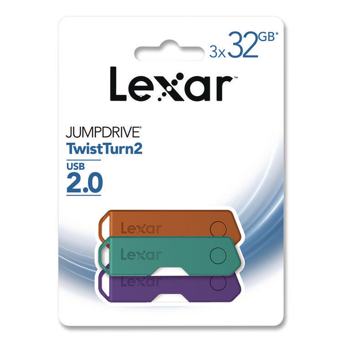 Twist Turn2 USB 2.0 Flash Drive, 32 GB, Orange/Purple/Teal, 3/Pack