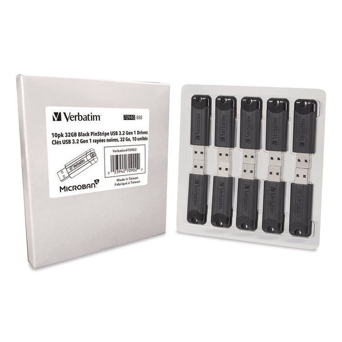 Pinstripe USB 3.2 Flash Drive, 32 GB, Black 10/Pack