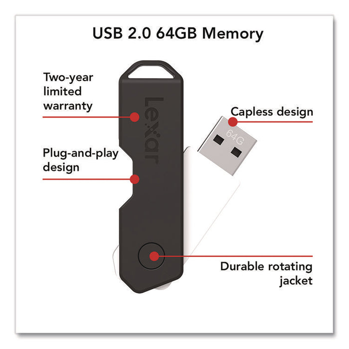 Twist Turn2 USB 2.0 Flash Drive, 64 GB, Black