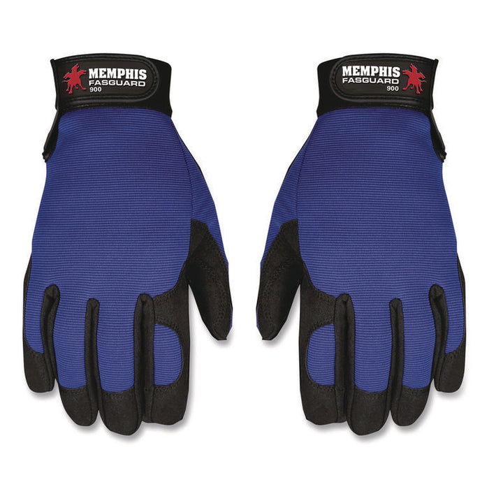 Memphis Gloves Fasguard Clarino Synthetic Leather Palm Multi-Task Gloves, 9" Long, Large, Blue/Black, Pair