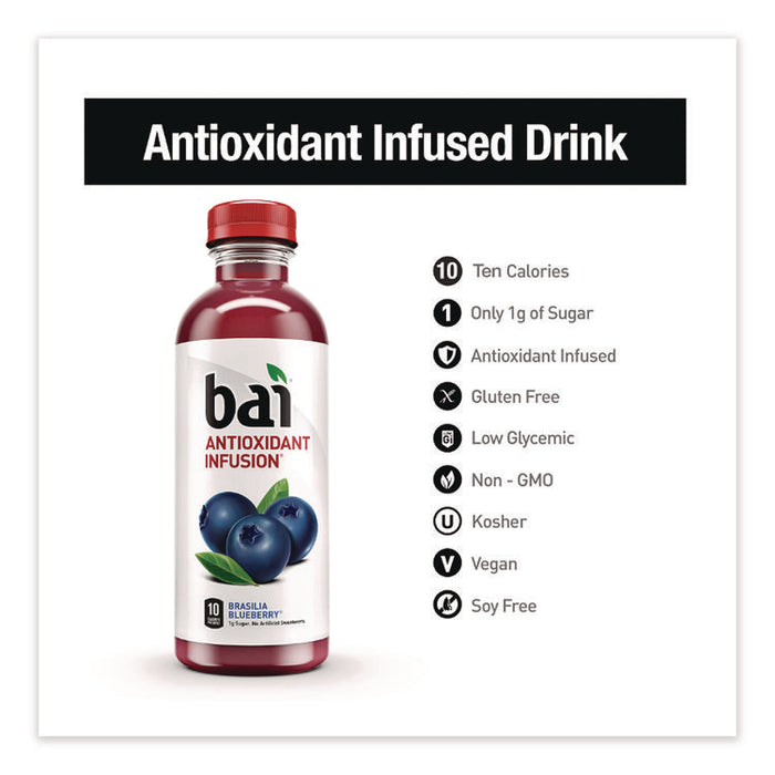 Antioxidant Infused Beverage, Brasilia Blueberry, 18 oz Bottle, 12/Carton