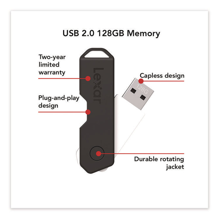 Twist Turn2 USB 2.0 Flash Drive, 128 GB, Black