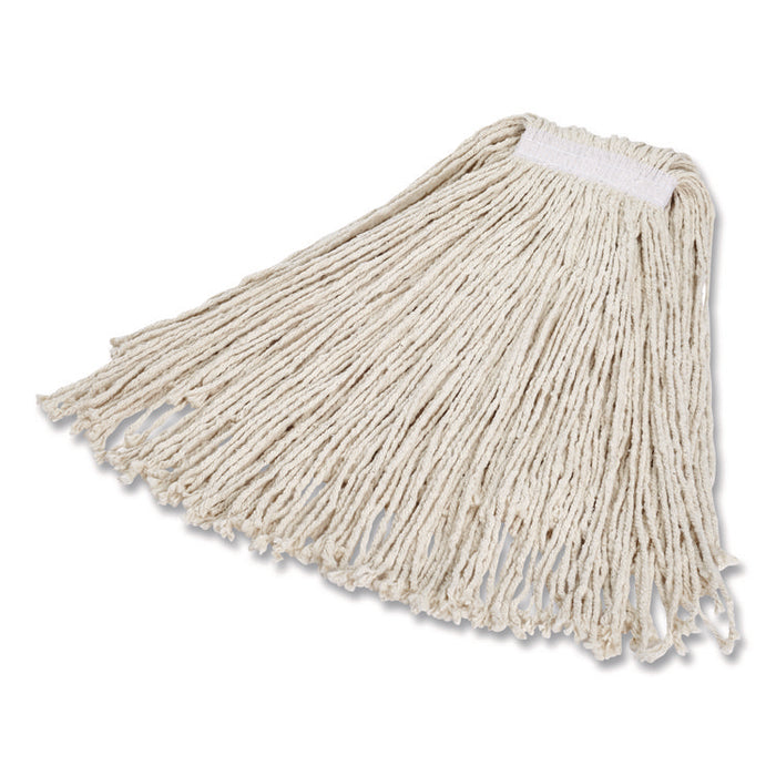 Non-Launderable Economy Cut-End Cotton Wet Mop Head, 24 oz, 1" Band, White, 12/Carton
