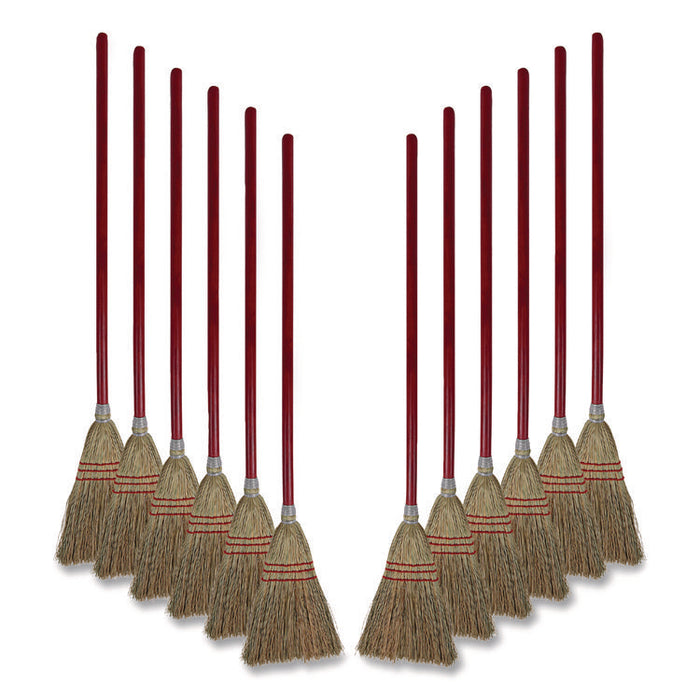 Corn Fiber Lobby/Toy Broom, Corn Fiber Bristles, 39" Overall Length, Red, 12/Carton