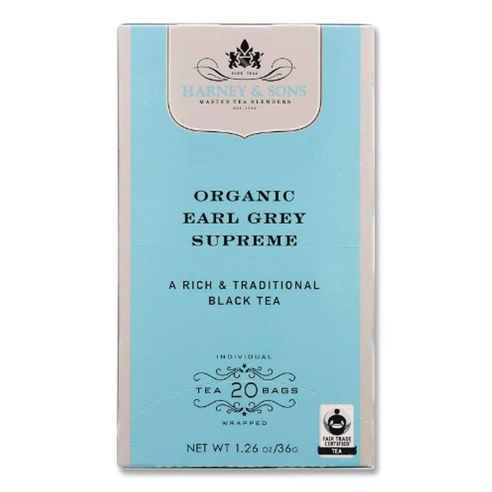 Premium Tea, Organic Earl Grey Supreme Black Tea, Individually Wrapped Tea Bags, 20/Box