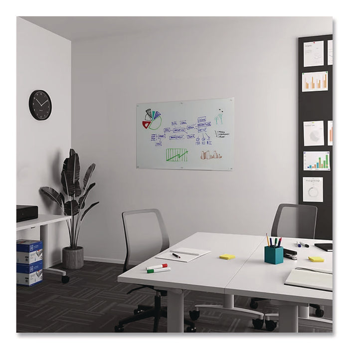 Magnetic Tempered Glass Dry Erase Board, 36" x 24", White Surface